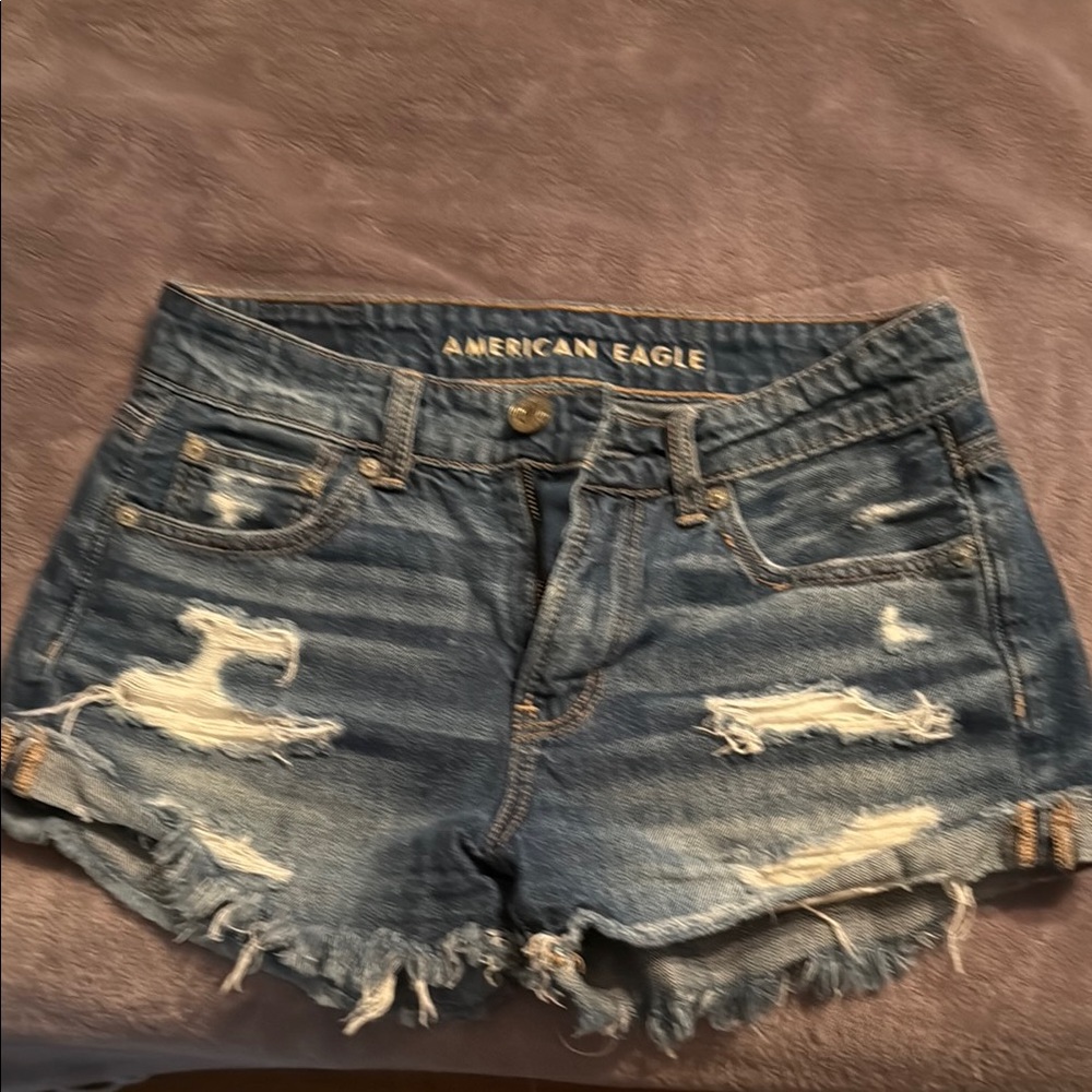 American Eagle Outfitters Ripped Jean Shorts - Dark Blue